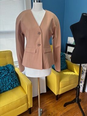 Women's Blush Tan V-Neck Tailored Jacket size 4 shoulder pads
